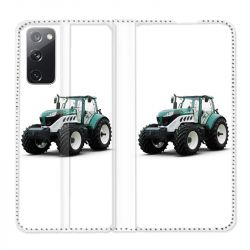 Housse Cuir Portefeuille Pour Samsung Galaxy S20 FE / S20FE Agriculture Tracteur Blanc