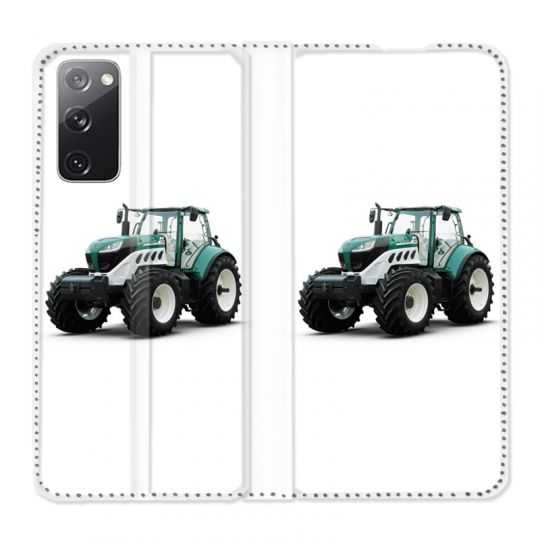 Housse Cuir Portefeuille Pour Samsung Galaxy S20 FE / S20FE Agriculture Tracteur Blanc