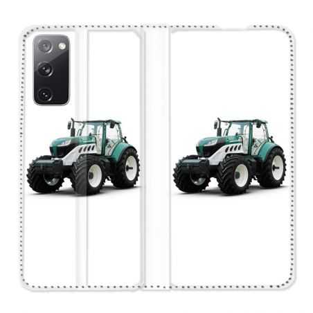 Housse Cuir Portefeuille Pour Samsung Galaxy S20 FE / S20FE Agriculture Tracteur Blanc