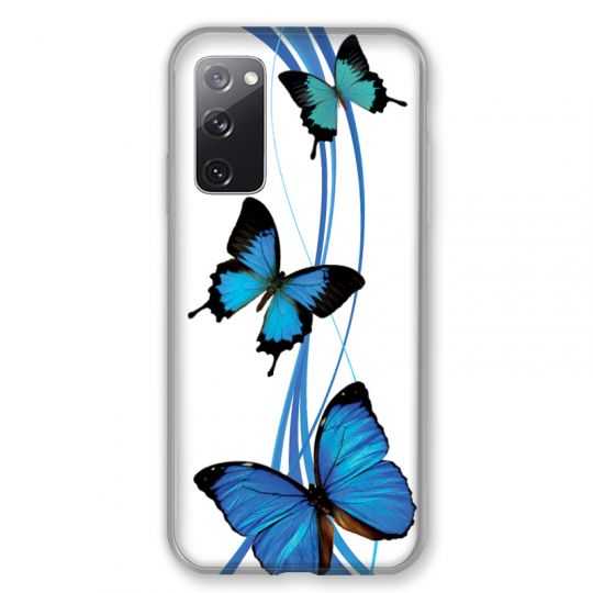 Coque Pour Samsung Galaxy S20 FE / S20FE Papillon bleu sur Blanc