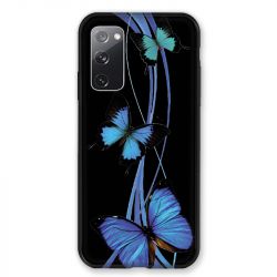 Coque Pour Samsung Galaxy S20 FE / S20FE Papillon bleu sur Noir