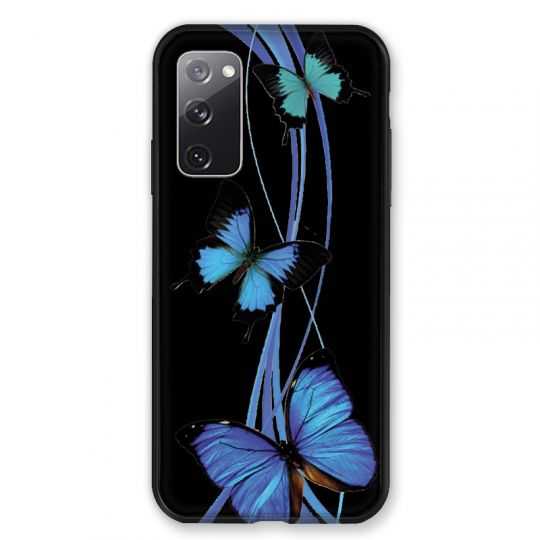 Coque Pour Samsung Galaxy S20 FE / S20FE Papillon bleu sur Noir