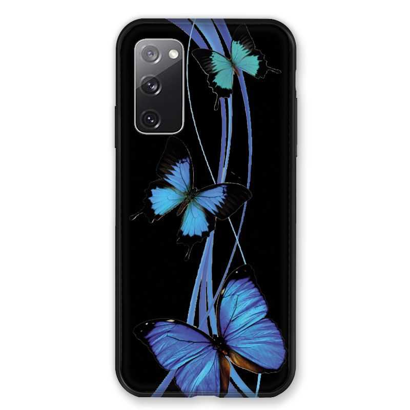 Coque Pour Samsung Galaxy S20 FE / S20FE Papillon bleu sur Noir