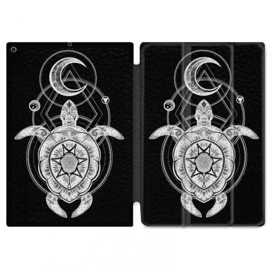 Housse Smart Cover Pour Ipad 10.2 Animaux Maori Tortue Noir