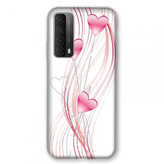 Coque Pour Huawei P Smart (2021) Coeur Rose Montant sur Blanc