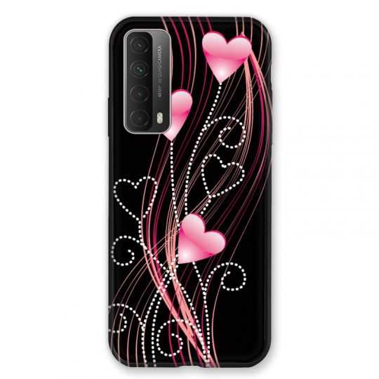 Coque Pour Huawei P Smart (2021) Coeur Rose Montant sur Noir