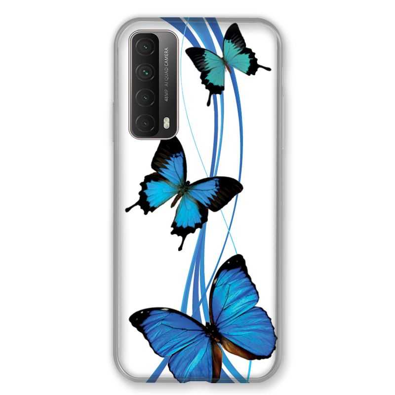 Coque Pour Huawei P Smart (2021) Papillon bleu sur Blanc