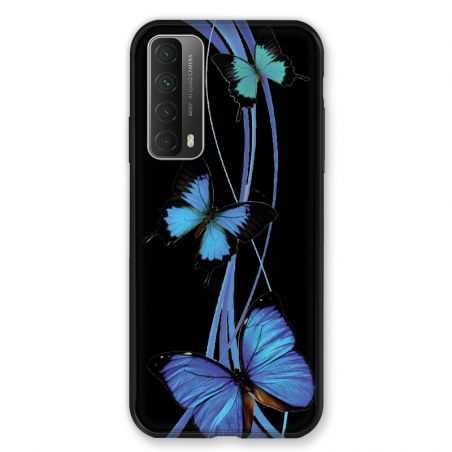 Coque Pour Huawei P Smart (2021) Papillon bleu sur Noir