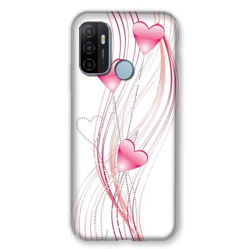 Coque Pour Oppo A53 / A53S Coeur Rose Montant sur Blanc