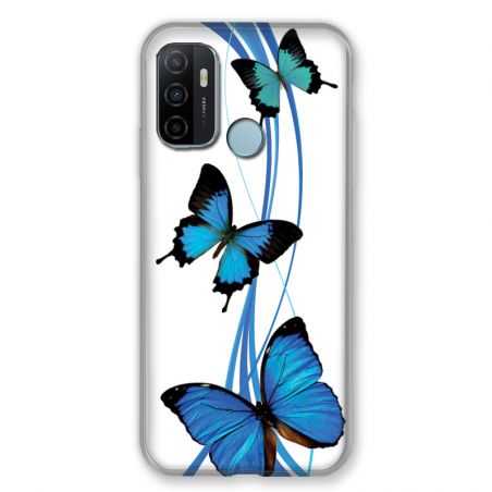 Coque Pour Oppo A53 / A53S Papillon bleu sur Blanc