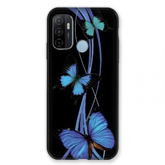 Coque Pour Oppo A53 / A53S Papillon bleu sur Noir