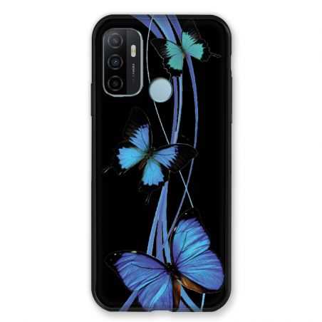 Coque Pour Oppo A53 / A53S Papillon bleu sur Noir