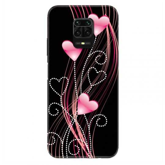 Coque Pour Xiaomi Redmi Note 9S / 9 Pro Coeur Rose Montant sur Noir