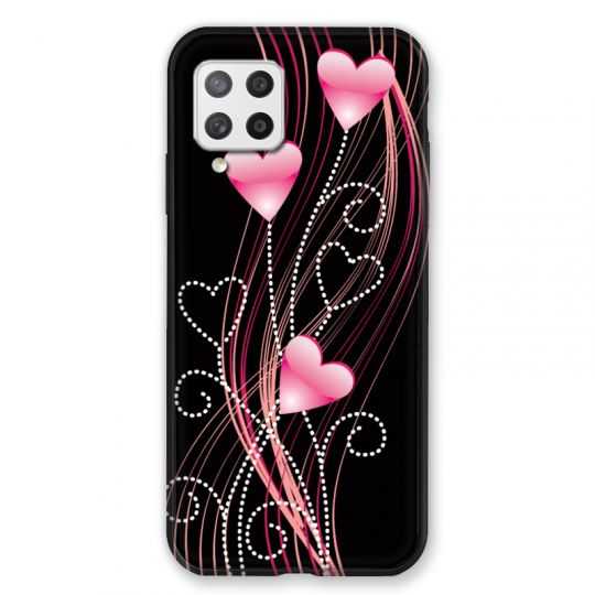 Coque Pour Samsung Galaxy A42 Coeur Rose Montant sur Noir