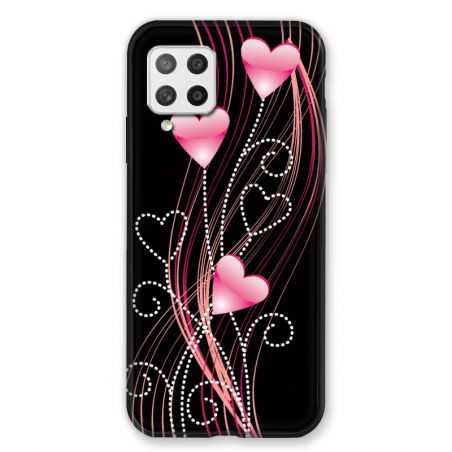 Coque Pour Samsung Galaxy A42 Coeur Rose Montant sur Noir