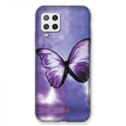 Coque Pour Samsung Galaxy A42 Papillon Violet et Blanc
