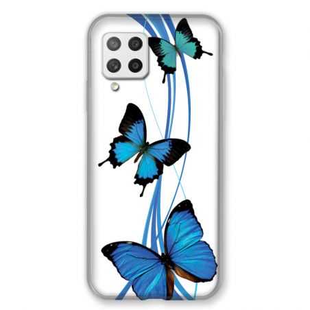 Coque Pour Samsung Galaxy A42 Papillon bleu sur Blanc