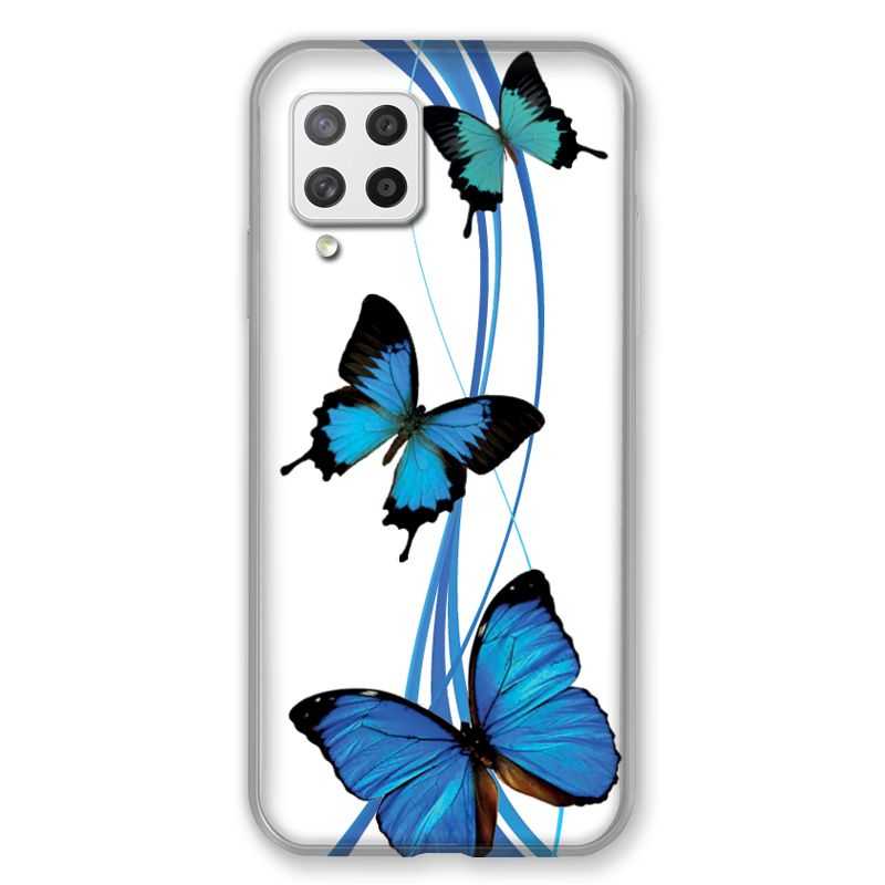 Coque Pour Samsung Galaxy A42 Papillon bleu sur Blanc