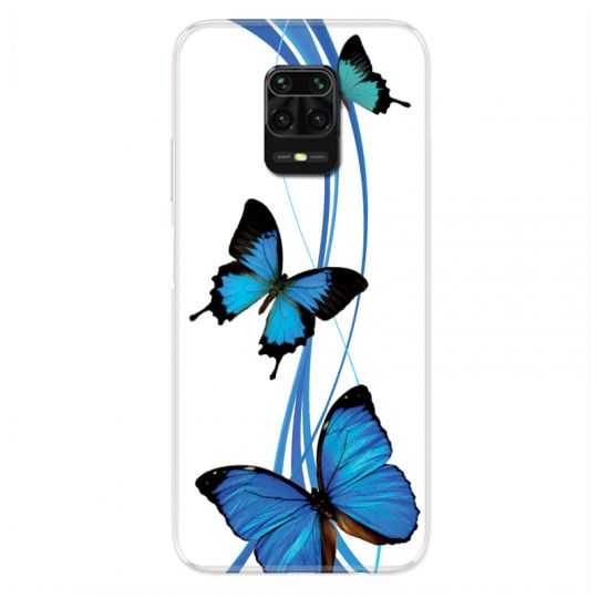 Coque Pour Xiaomi Redmi Note 9S / 9 Pro Papillon bleu sur Blanc