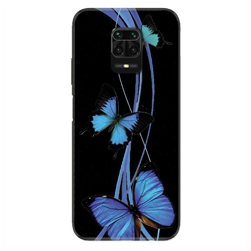 Coque Pour Xiaomi Redmi Note 9S / 9 Pro Papillon bleu sur Noir