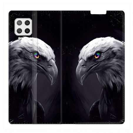 Housse Cuir Portefeuille Pour Samsung Galaxy A42 Aigle Royal Noir