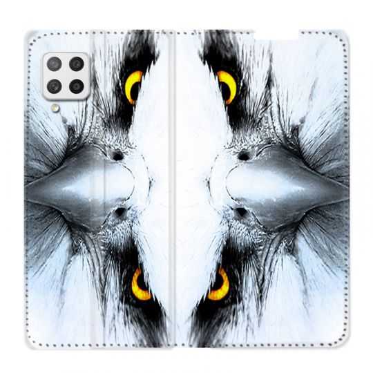 Housse Cuir Portefeuille Pour Samsung Galaxy A42 Aigle Royal Blanc