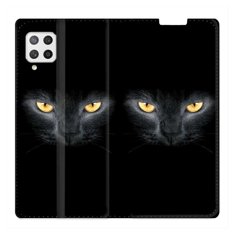 Housse Cuir Portefeuille Pour Samsung Galaxy A42 Chat Noir