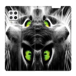 Housse Cuir Portefeuille Pour Samsung Galaxy A42 Chat Vert