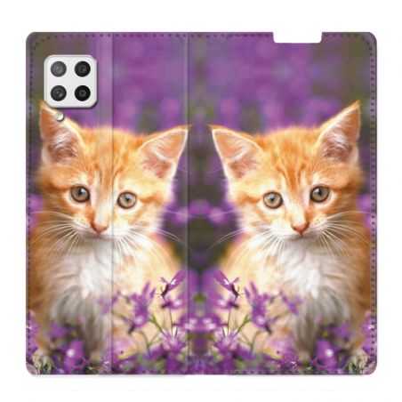 Housse Cuir Portefeuille Pour Samsung Galaxy A42 Chat Violet