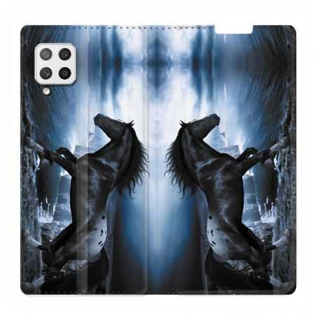 Housse Cuir Portefeuille Pour Samsung Galaxy A42 Cheval Noir