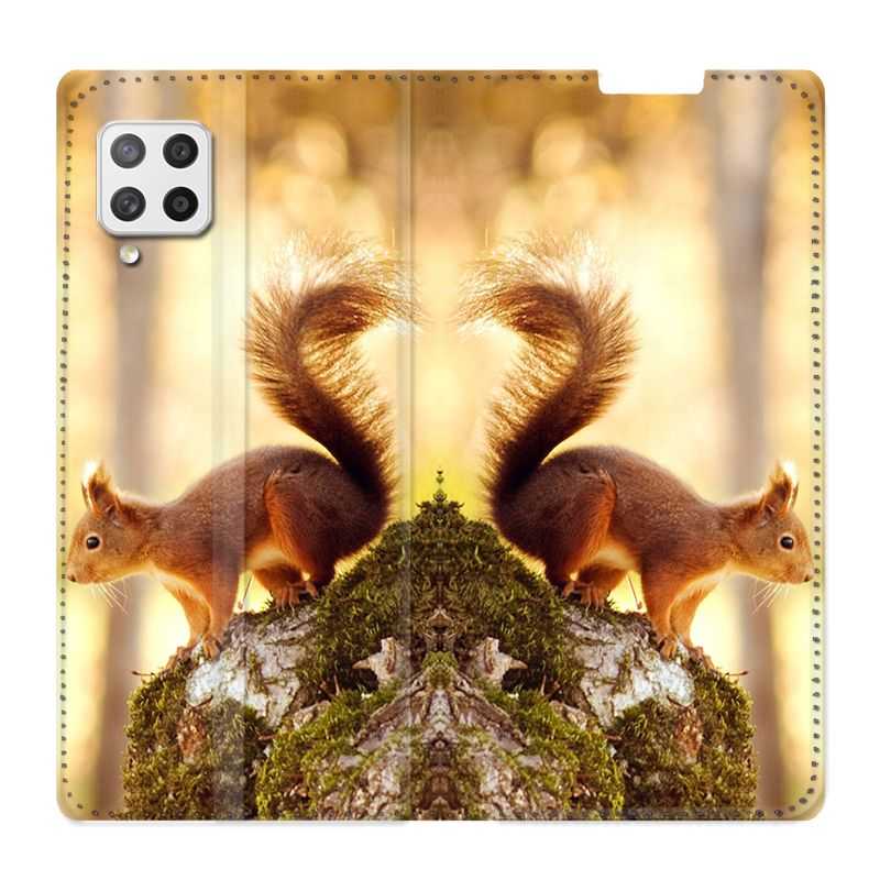 Housse Cuir Portefeuille Pour Samsung Galaxy A42 Ecureuil Bois