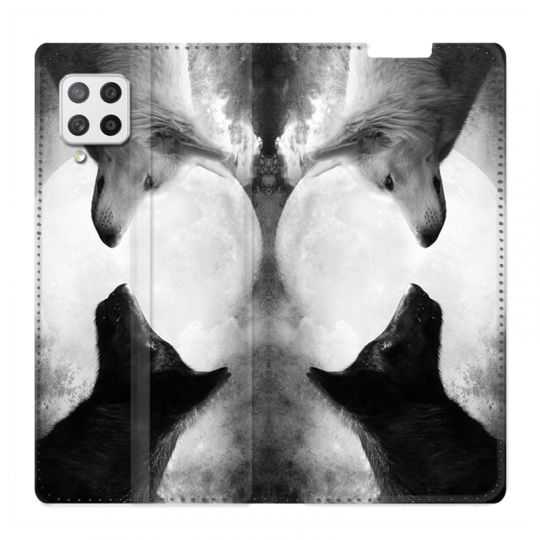 Housse Cuir Portefeuille Pour Samsung Galaxy A42 Loup Duo