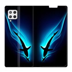 Housse Cuir Portefeuille Pour Samsung Galaxy A42 Requin Noir