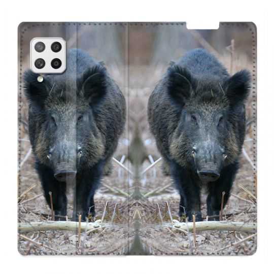 Housse Cuir Portefeuille Pour Samsung Galaxy A42 Sanglier Pin