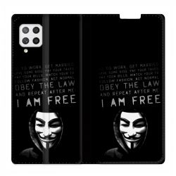 Housse Cuir Portefeuille Pour Samsung Galaxy A42 Anonymous I am free