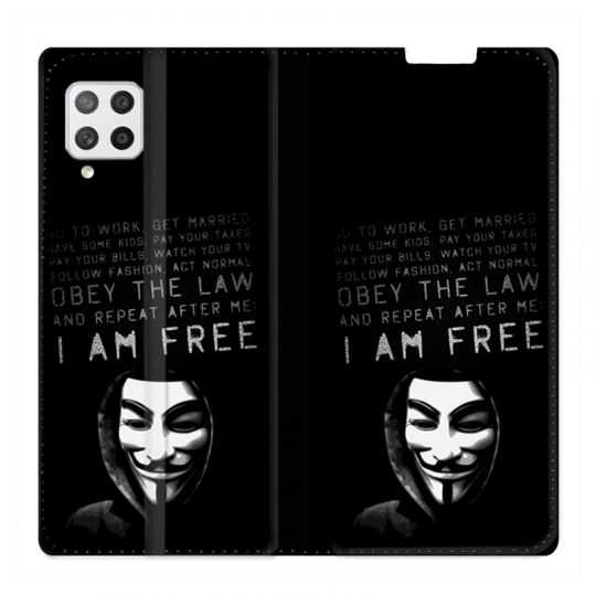 Housse Cuir Portefeuille Pour Samsung Galaxy A42 Anonymous I am free