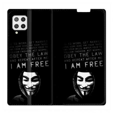 Housse Cuir Portefeuille Pour Samsung Galaxy A42 Anonymous I am free