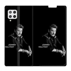 Housse Cuir Portefeuille Pour Samsung Galaxy A42 Johnny Hallyday Noir