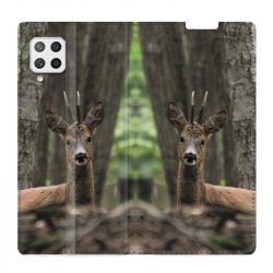 Housse Cuir Portefeuille Pour Samsung Galaxy A42 Chasse Chevreuil Bois