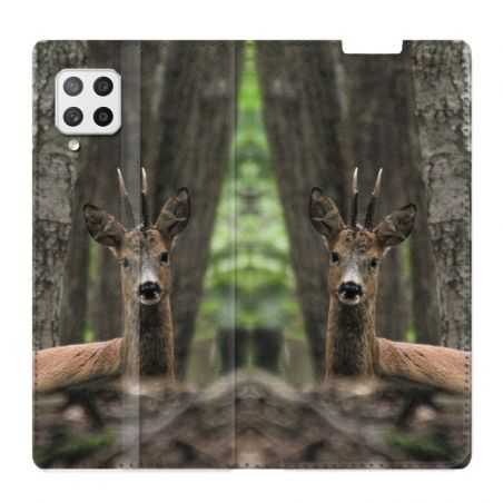 Housse Cuir Portefeuille Pour Samsung Galaxy A42 Chasse Chevreuil Bois