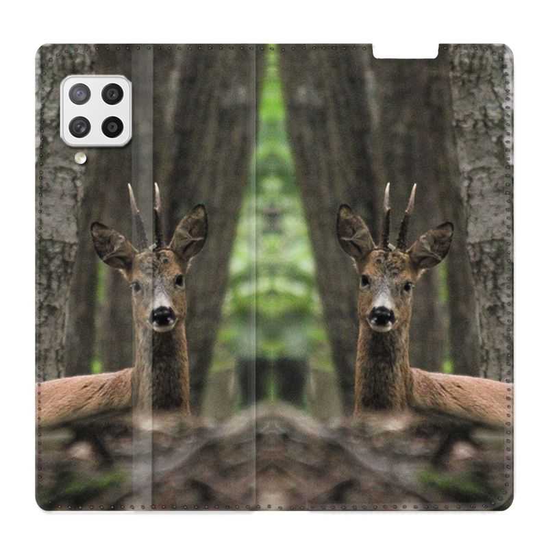 Housse Cuir Portefeuille Pour Samsung Galaxy A42 Chasse Chevreuil Bois