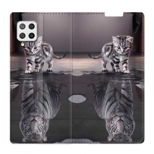 Housse Cuir Portefeuille Pour Samsung Galaxy A42 Chat Reflet