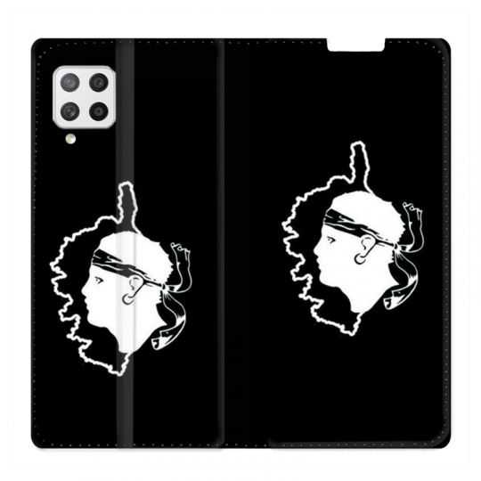 Housse Cuir Portefeuille Pour Samsung Galaxy A42 Corse Noir