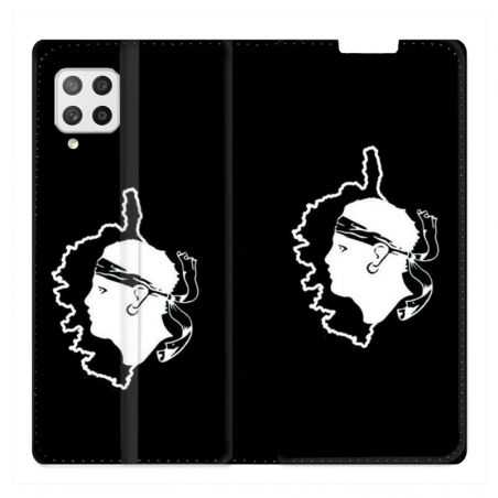 Housse Cuir Portefeuille Pour Samsung Galaxy A42 Corse Noir