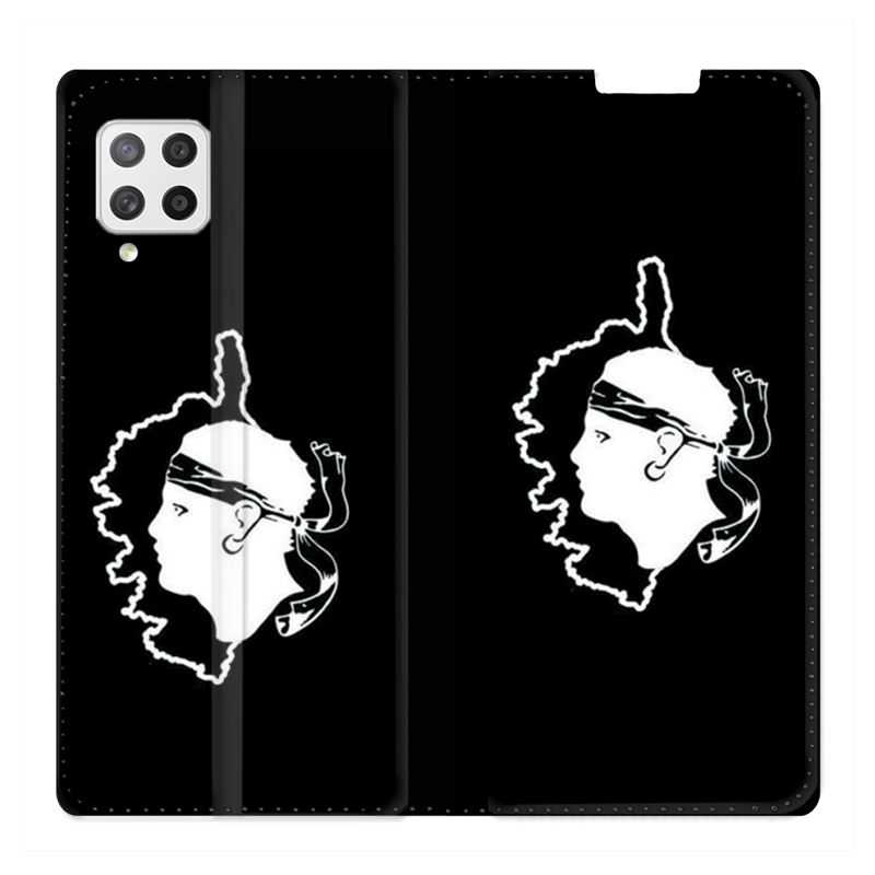 Housse Cuir Portefeuille Pour Samsung Galaxy A42 Corse Noir