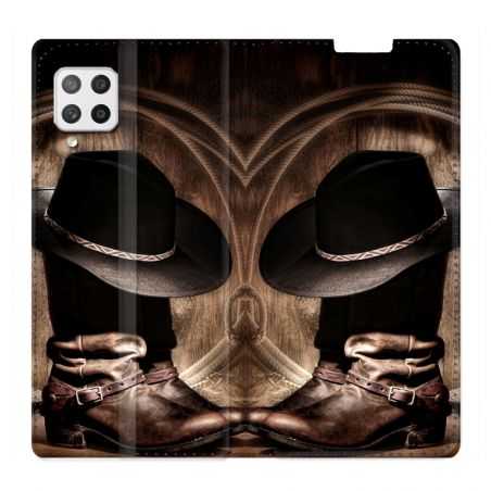 Housse Cuir Portefeuille Pour Samsung Galaxy A42 Cow Boy Chapeau