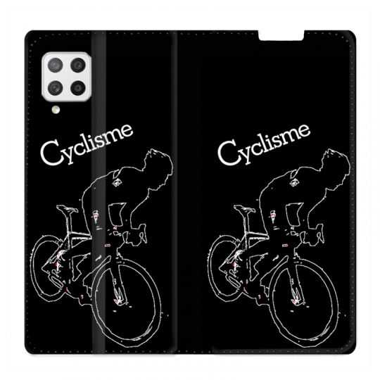 Housse Cuir Portefeuille Pour Samsung Galaxy A42 Cyclisme Ombre Blanche