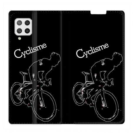 Housse Cuir Portefeuille Pour Samsung Galaxy A42 Cyclisme Ombre Blanche