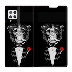 Housse Cuir Portefeuille Pour Samsung Galaxy A42 Decale Singe Mafia