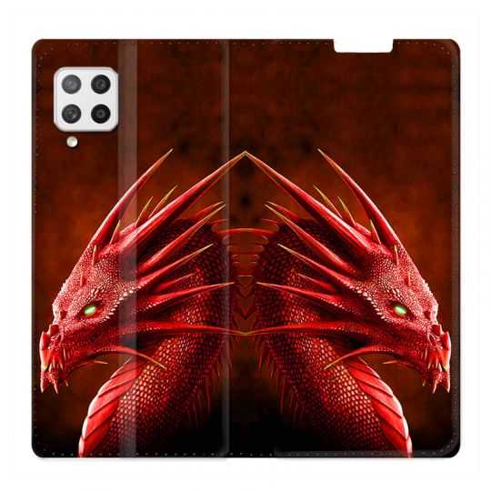 Housse Cuir Portefeuille Pour Samsung Galaxy A42 Dragon Rouge
